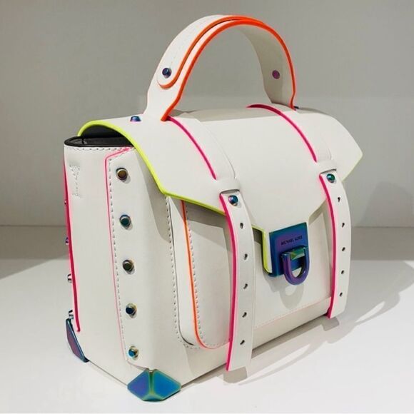 MICHAEL KORS Manhattan Medium Contrast-Trim Leather Satchel. - Picture 15 of 16